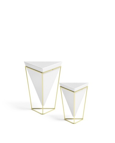 lot de 2 pots de fleurs ass. à poser en céramique blanc et doré