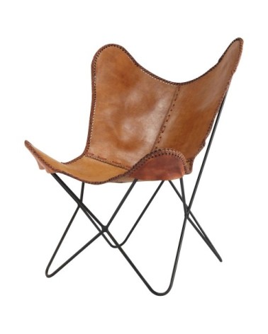 Fauteuil en croûte de cuir camel