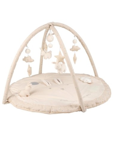 Tapis d'éveil bébé rond écru, blanc et taupe D90