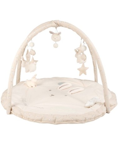 Tapis d'éveil bébé rond écru, blanc et taupe D90