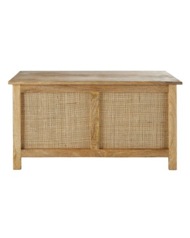 Coffre en manguier et cannage de rotin H46