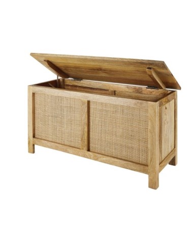 Coffre en manguier et cannage de rotin H46