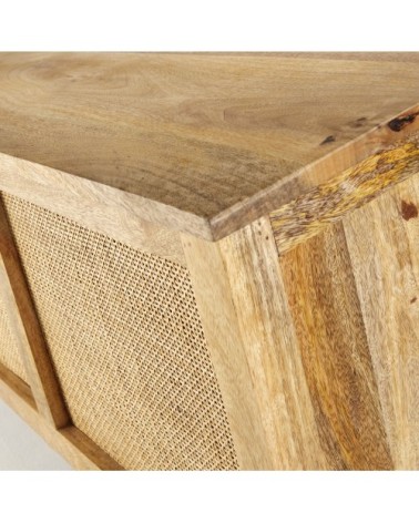 Coffre en manguier et cannage de rotin H46