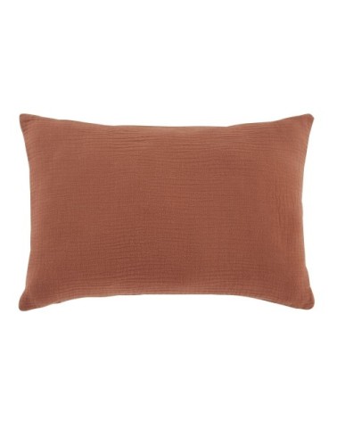 Coussin en gaze de coton imprimé Bonheur" doré et terracotta, 25x40"