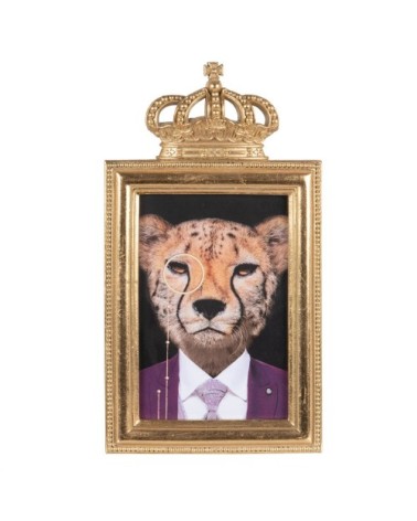 Cadre portrait léopard en résine dorée
