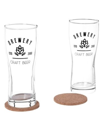 Composition verres à bière (x2) et dessous de verre en bois d'eucalyptus