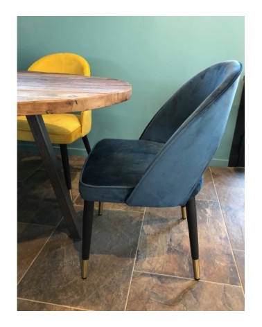 Chaise de salle a manger en velours bleu