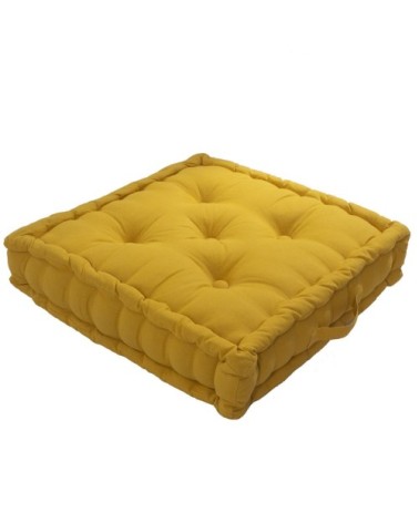 Coussin de sol uni en pur coton moutarde 50 x 50