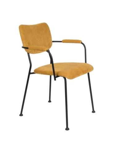 Chaise accoudoirs velours jaune