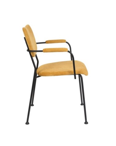 Chaise accoudoirs velours jaune