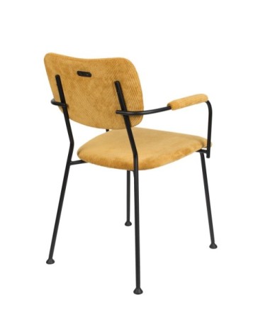 Chaise accoudoirs velours jaune