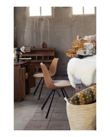 Chaise de repas aspect cuir marron vintage