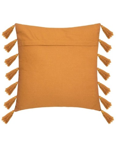 Coussin gypsy avec pompons coton ocre 50 x 50