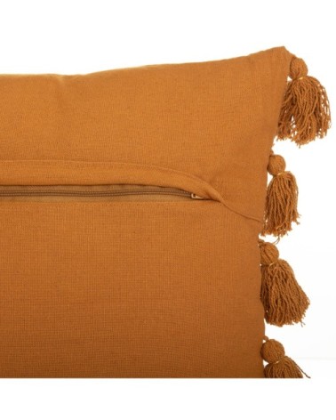 Coussin gypsy avec pompons coton ocre 50 x 50