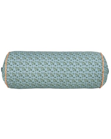 Coussin rond BRAI x Maisons du Monde en coton motifs tigres bleus, verts et orange 60x25