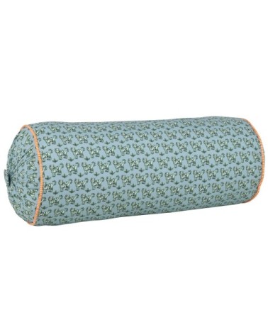 Coussin rond BRAI x Maisons du Monde en coton motifs tigres bleus, verts et orange 60x25