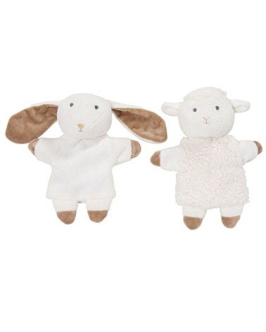 Marionnettes lapin et mouton blancs et marron