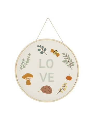 Déco murale broderie jaune, beige, verte et marron D27