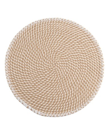 Set de table rond en polyester recyclé et jute beige et blanc D38