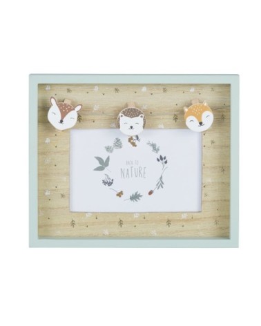 Cadre photo animaux vert sauge, beige et orange 14x9