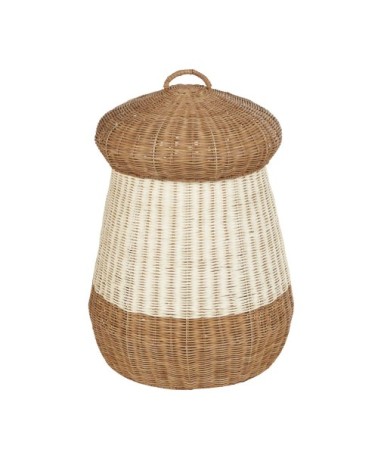 Grand panier de rangement champignon en rotin beige et marron