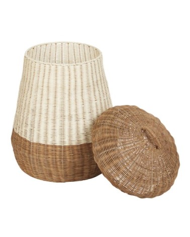 Grand panier de rangement champignon en rotin beige et marron