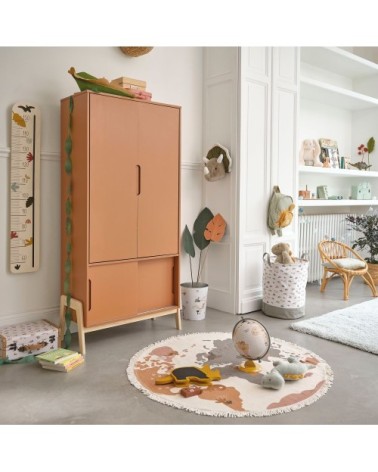Panier enfant pliable beige imprimé terracotta, vert kaki et jaune moutarde