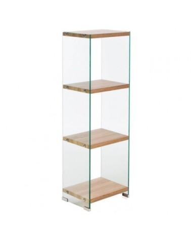 Bibliothèque verre trempé et étagère en bois décor chêne h125 cm