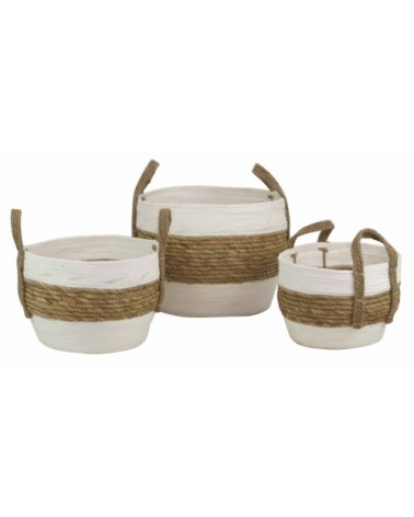 Lot de 3 panières bicolore en cordes tressées