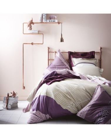 Housse de couette imprimée en satin de coton Mauve 140x200