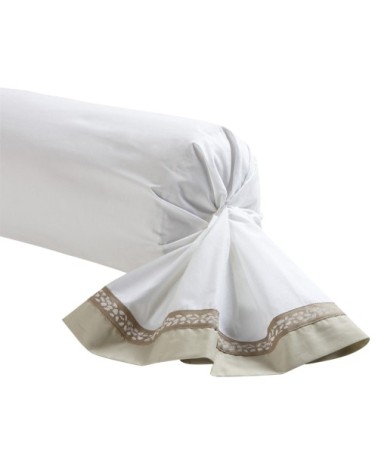 Taie de traversin bicolore en percale de coton beige 43x190