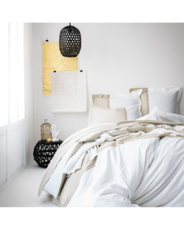 Taie de traversin bicolore en percale de coton beige 43x190