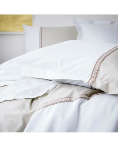 Taie de traversin bicolore en percale de coton beige 43x190