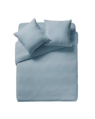 Taie d'oreiller unie en coton bleu 65x65