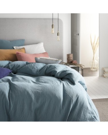 Taie d'oreiller unie en coton bleu 50x75