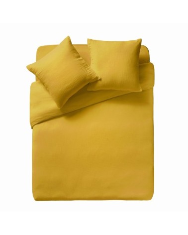 Taie d'oreiller unie en coton jaune 50x75