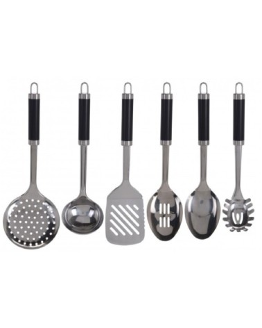 Set de 6 ustensiles de cuisine en acier inoxydable noir et chrome