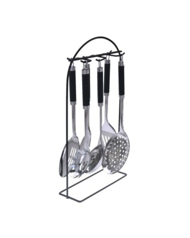 Set de 6 ustensiles de cuisine en acier inoxydable noir et chrome