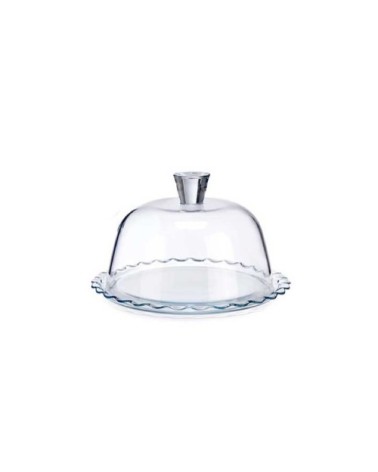 Plat présentoir en verre transparent avec cloche D26,4cm