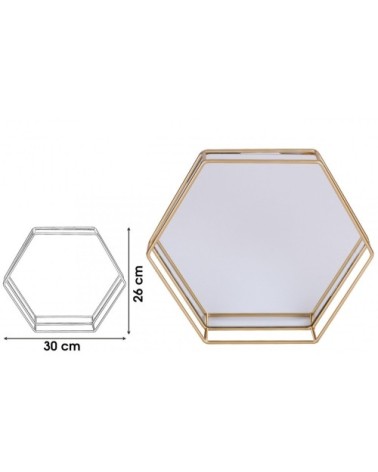 Plateau en métal doré et miroir 30x26cm