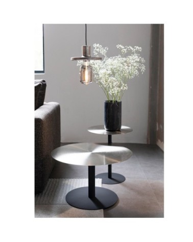 Table basse ronde en métal brossé D60cm argent
