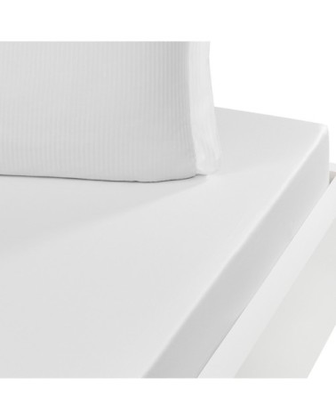 Drap housse uni en satin de coton Blanc 160x200 cm