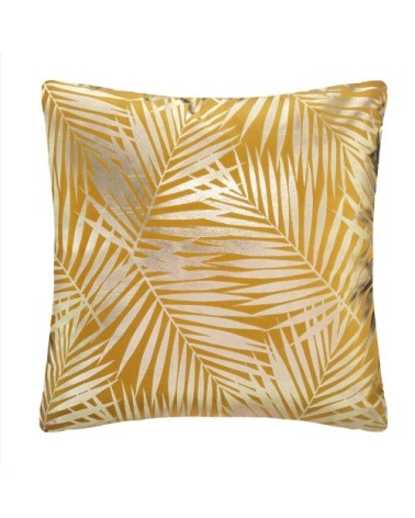 Coussin aux feuillages tropicaux or velours ocre 40 x 40