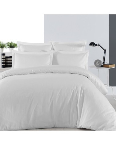 Housse de couette rayée réversible en satin Blanc 240x220 cm