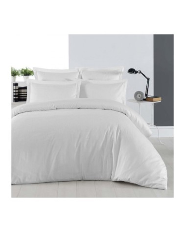 Housse de couette rayée réversible en satin Blanc 240x220 cm