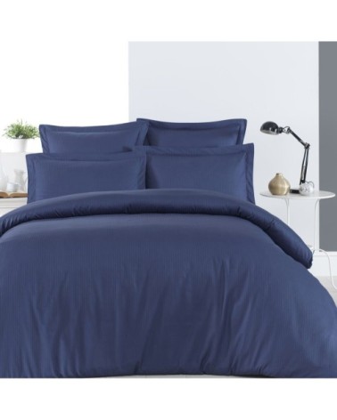 Housse de couette rayée réversible en satin Marine 240x220 cm