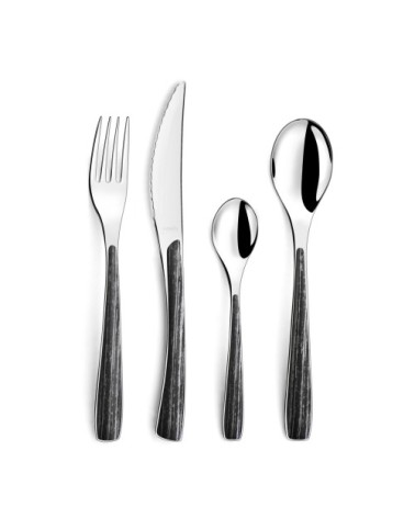 Ménagère 24 couverts en acier et bois d'ébène