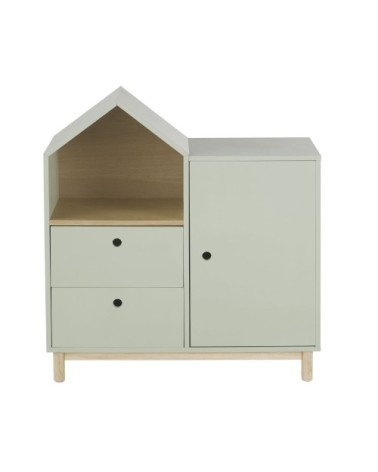 Cabinet de rangement 1 porte 1 niche 2 tiroirs vert