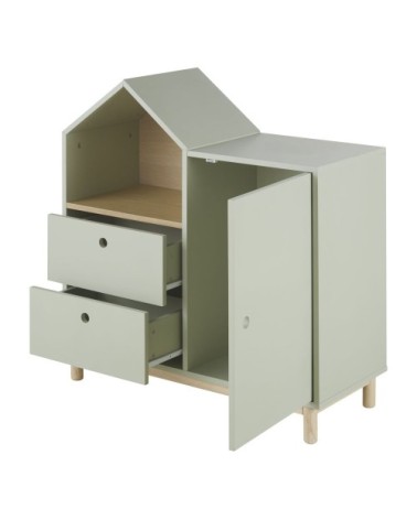 Cabinet de rangement 1 porte 1 niche 2 tiroirs vert