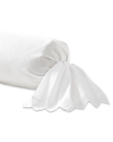 Taie de traversin brodée en coton blanc 85x185